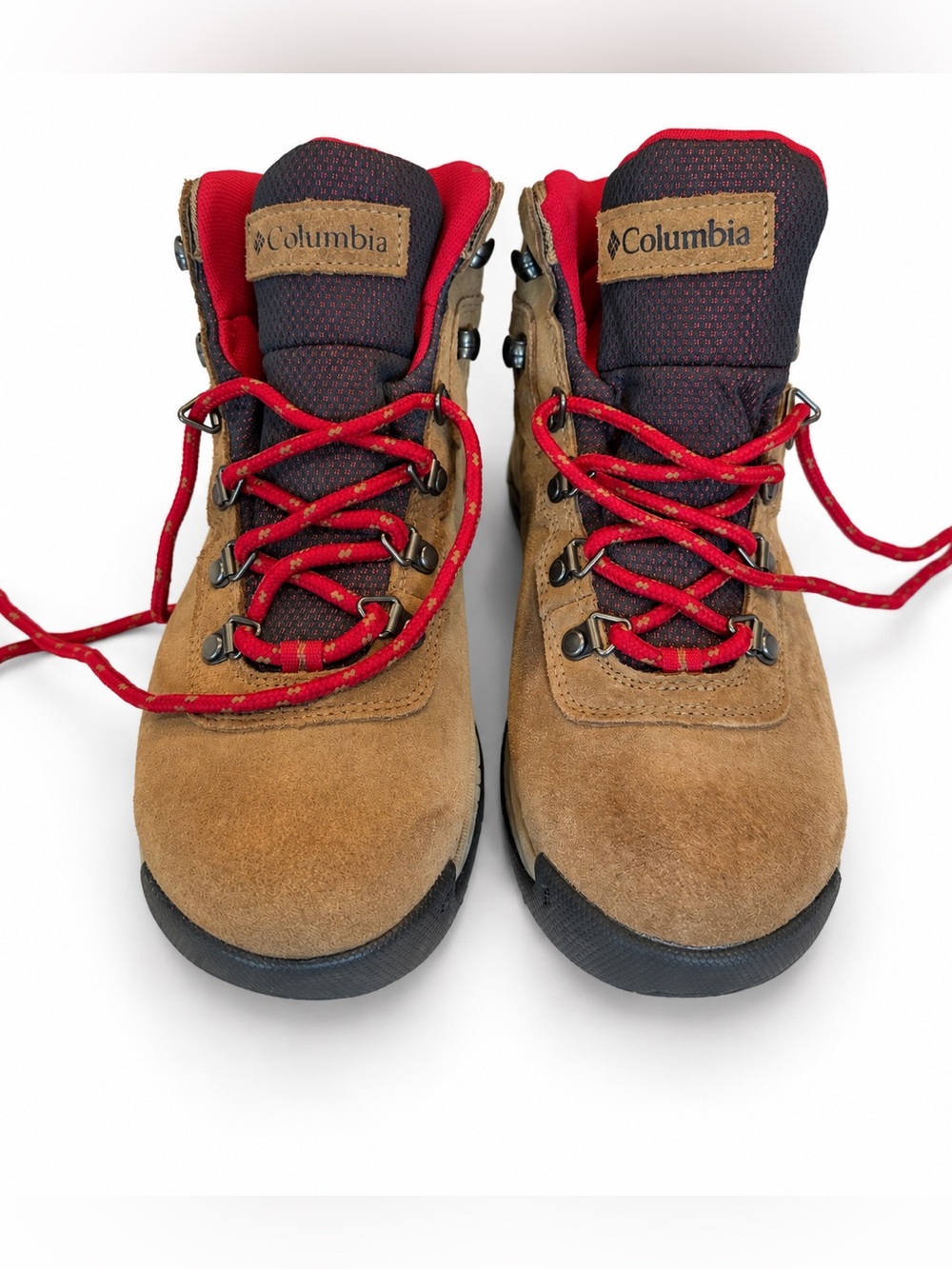 Columbia Women's Tan Suede Lace-Up Boots with Red Accents